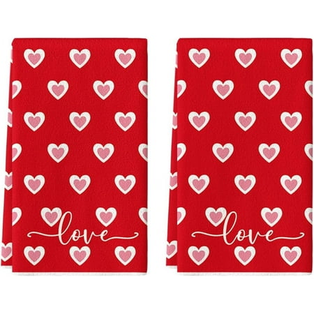 

qefuia Candyfloss Heart Love Valentine s Kitchen Towels Dish Towels 18x26 Inch Anniversary Wedding Farmhouse Decoration Hand Towels Set of 2
