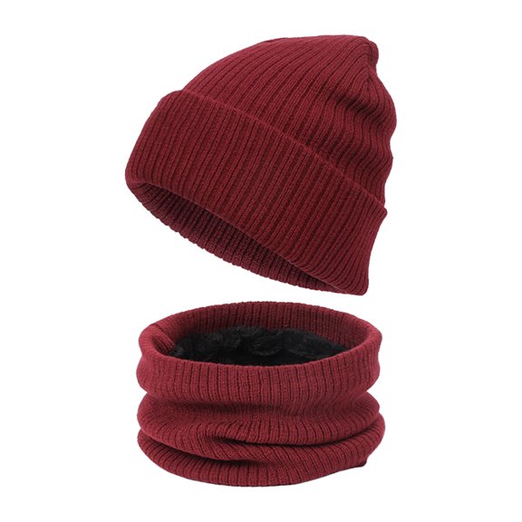 FAIWAD Unisex 2 Pieces Beanie Hats Scarf Set Fleece Lined Beanie Hats and Thick Warm Scarf