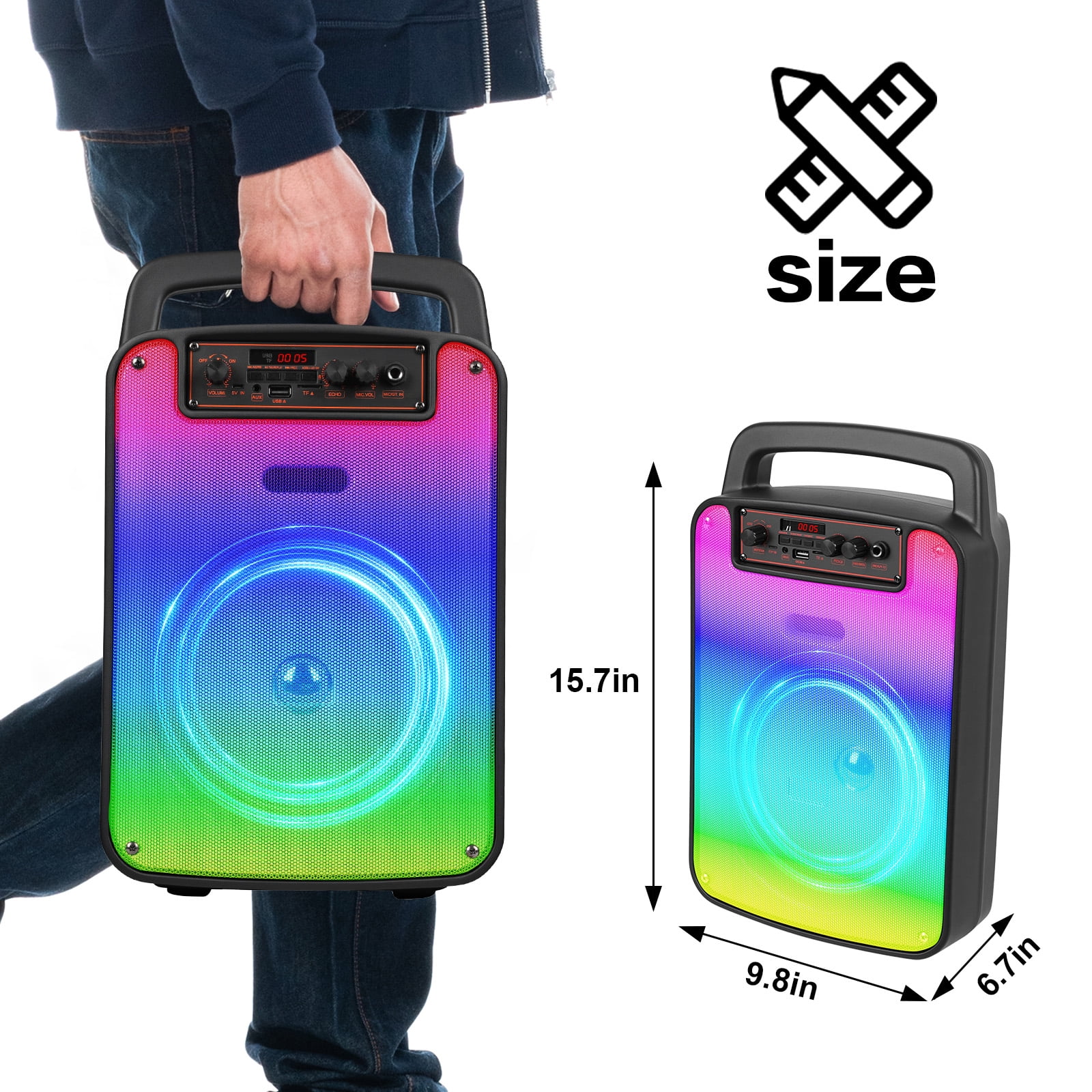 VILINICE Bluetooth Rechargeable Speaker, Portable Speaker with Microphone, Speaker for Home Outdoor Party Camping, Support RGB/TWS/FM