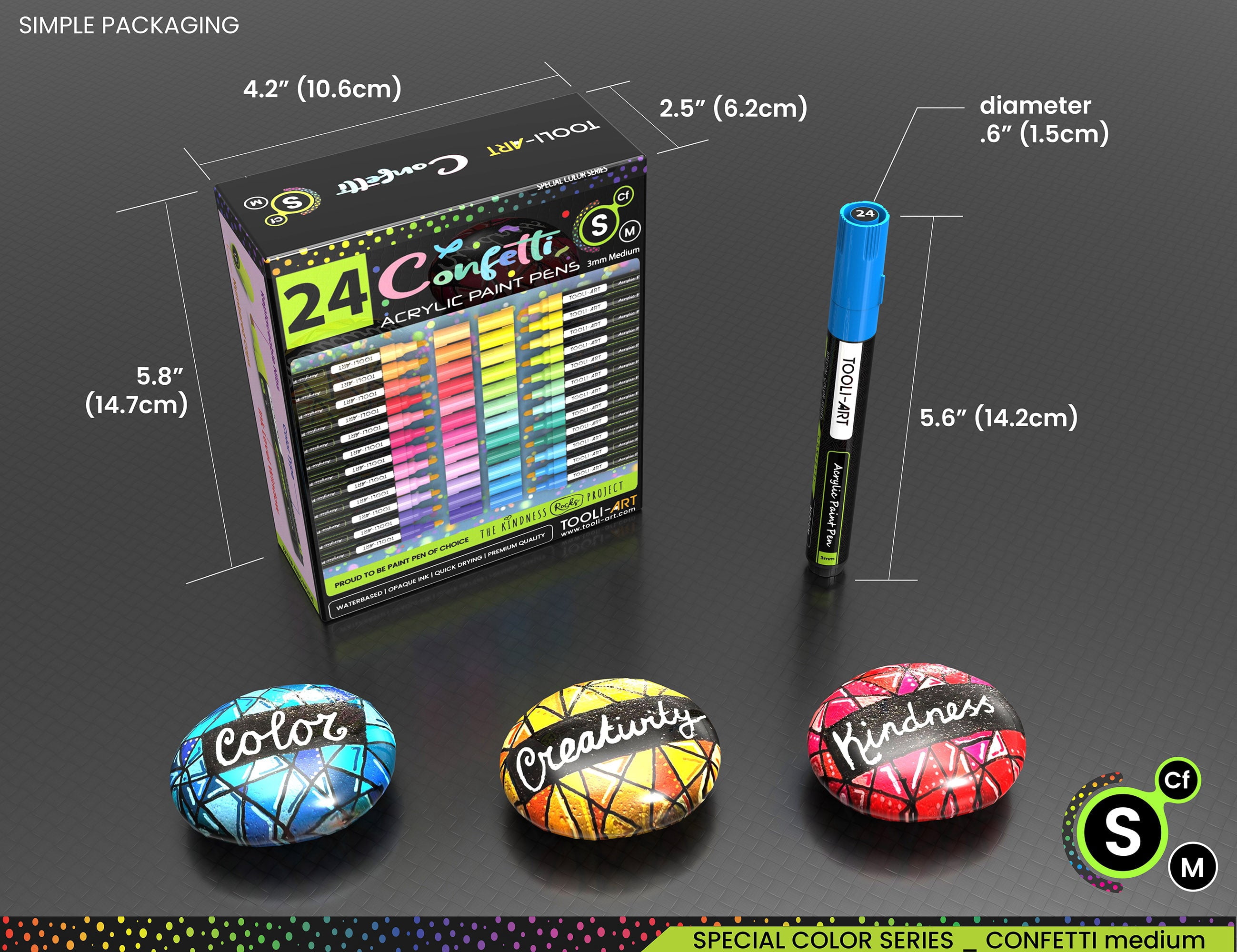 24 Confetti Colors Acrylic Paint Pens Markers Set 3mm Medium Tip
