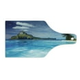 thumbnail image 2 of Landscape Cutting Board, Landscape with Swimming Pool and Distant Island Tropic Exotic Hawaiian Theme, Tempered Glass Cutting and Serving Board, Wine Bottle Shape, Turquoise Green, by Ambesonne, 2 of 5