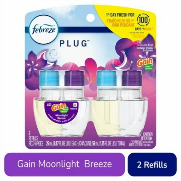 Febreze Odor-Fighting Fade Defy PLUG Air Freshener Gain Moonlight Refill - 0.87 fl oz - 2 pk