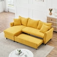thumbnail image 3 of Corduroy L-shaped Sofa with 2 Throw Pillows, 3-Seat Convertible Sofa Bed with Reversible Storage Chaise, Pull-Out Sleeper Sofa Bed for Small Space, Living Room, Office, Yellow, 3 of 5