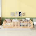 thumbnail image 2 of Bellemave Queen Size Floor Beds,Wood Montessori Bed with Fence Railings & Support Slats,No Box Spring Needed,Natural, 2 of 9