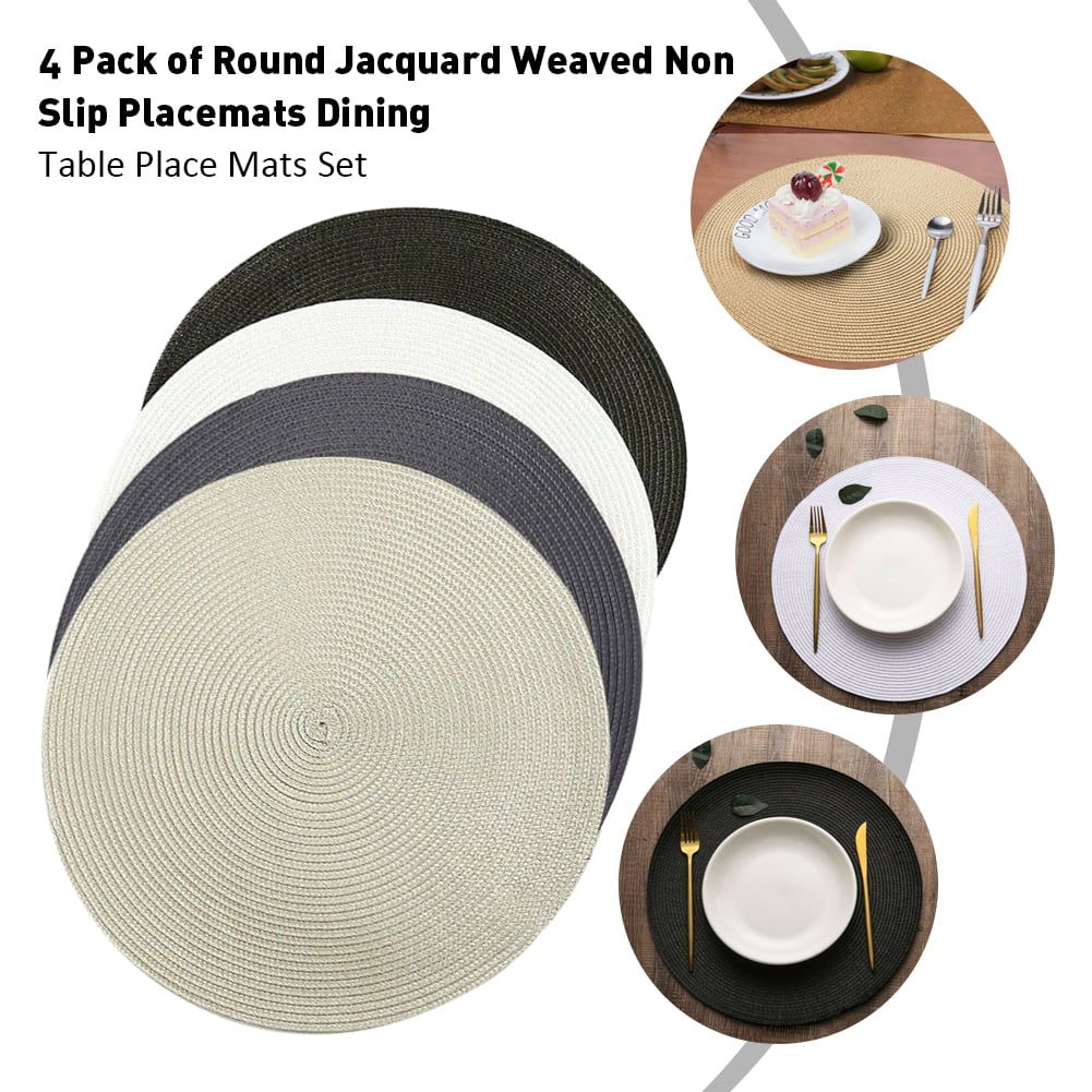 4 Pack of Round Jacquard Weaved Non Slip Placemats Dining Table Place Mats Set
