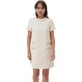 thumbnail image 6 of Women's Tweed Dress Short Sleeve Crew Neck A-line Party Vintage Mini Skirt Causal Dresses, 6 of 8
