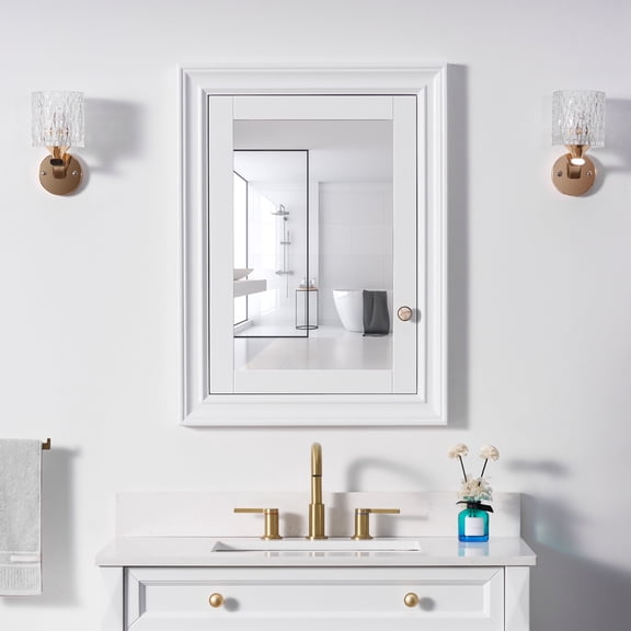 ANGELES HOME 24"x 32" Bathroom Medicine Cabinet with Mirrors, Recessed Wood Medicine Cabinet with 3-Tier Adjustable Glass Shelves and Soft-Close Door