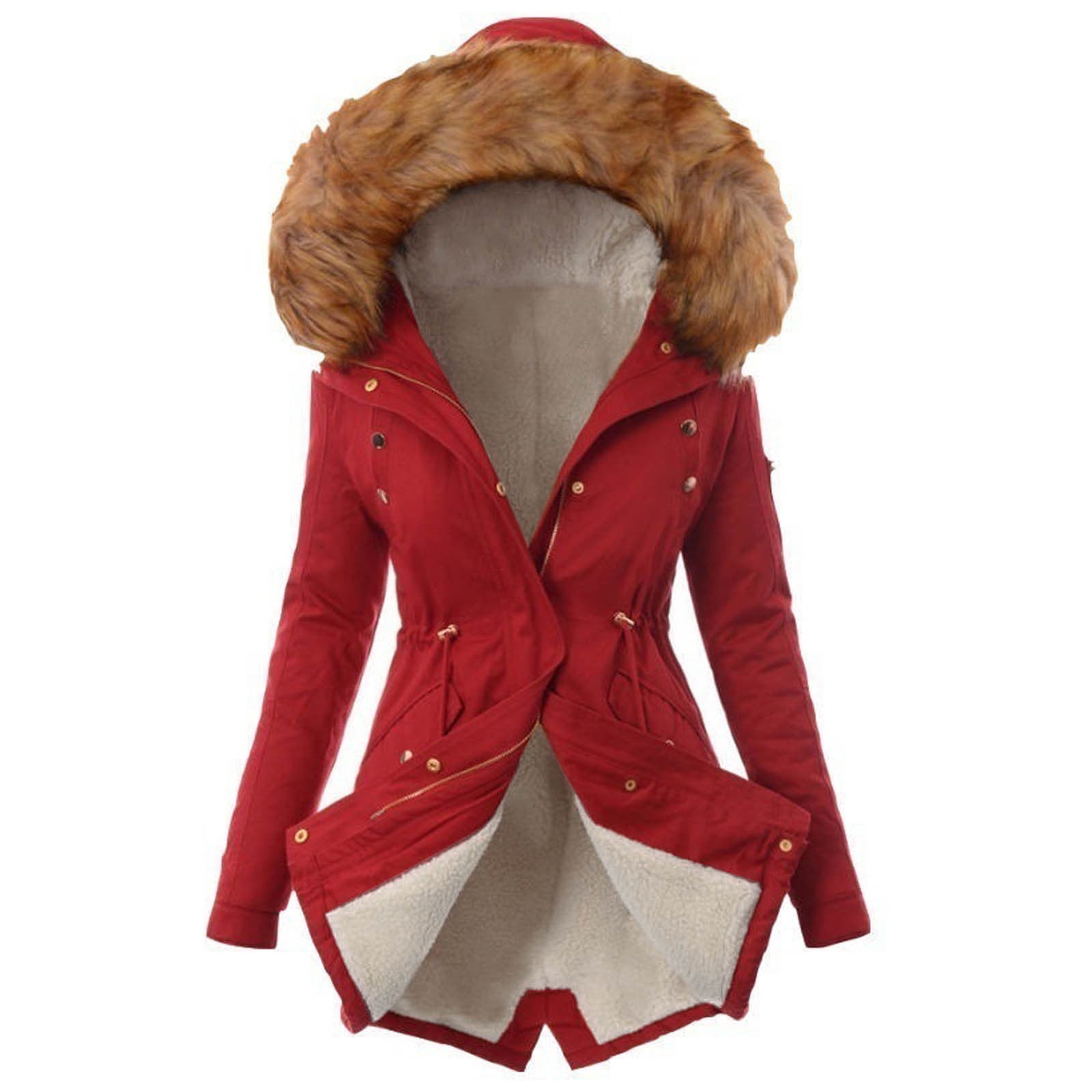 Esssut Womens Coats And Jackets Clearance Womens Ladies Warm Jacket Winter Solid Turn Coat Hooded Collar Lambswoo Outerwear Red Xl Jco Red