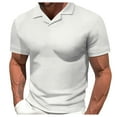 thumbnail image 2 of WREESH Men's Summer Casual Collared Shirt Solid Comfortable Short Sleeve V-Neck Muscle T-Shirt in Polyester for Men's Daily Wear White, 2 of 5