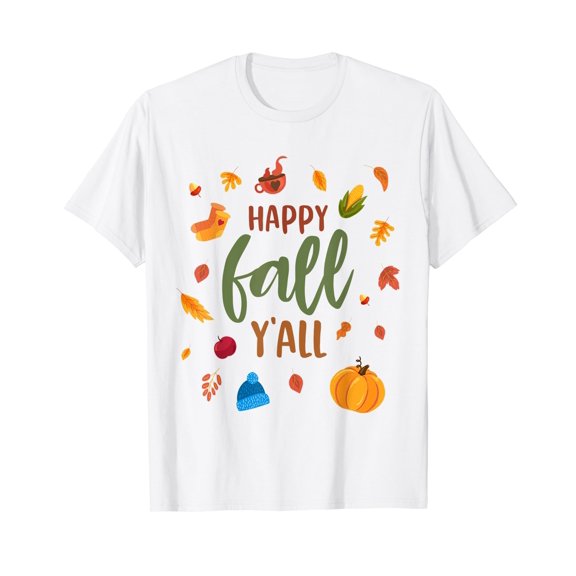 Happy Fall Y'all Hello Fall Autumn Outfit Leaves White T-Shirt