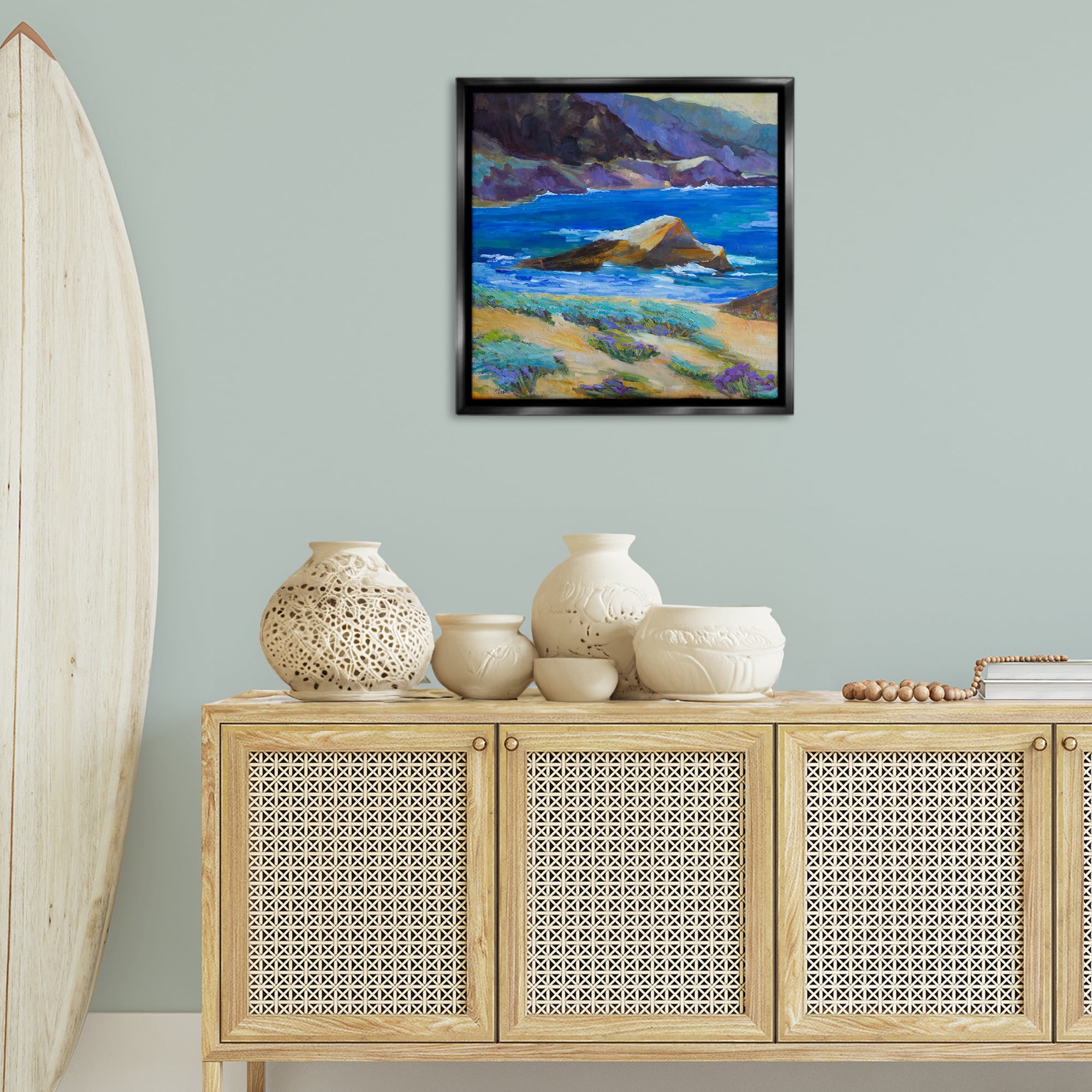 Stupell Industries Carmel Cove Landscape Landscape & Nature Painting Black Floater Framed Canvas Art Print Wall Art, 25 x 25
