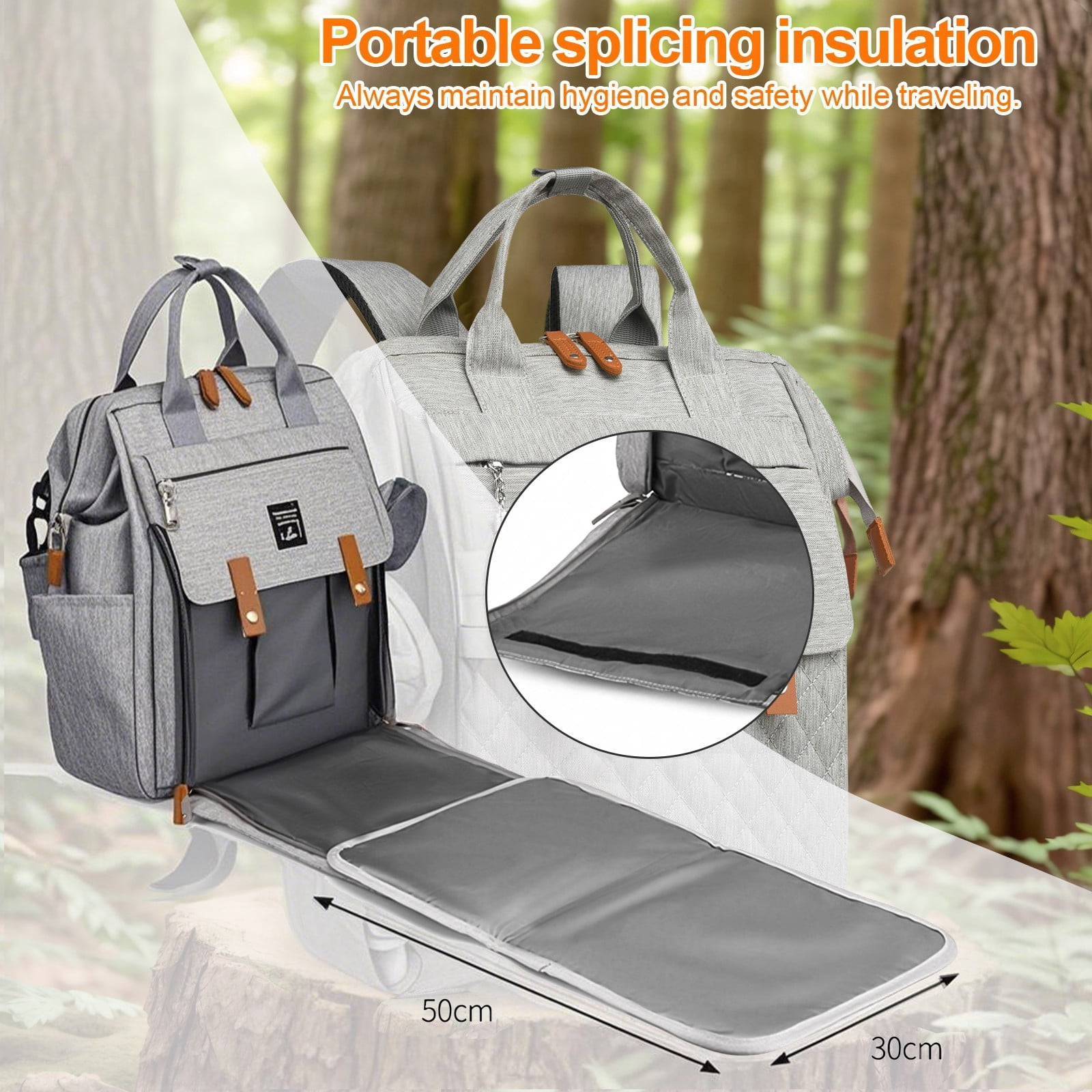 TOPCHANCES Diaper Bag Backpack, Multifunctional Baby Bag with Changing Station, 45L Large Capacity Baby Diaper Bags for Outdoor Travel (Gray)