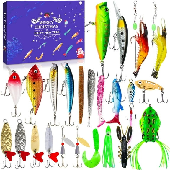 Fishing Lure Advent Calendar 2025 24 Days of Fishing Bait Christmas Advent Calendar 2025 Fishing Gift for Fishermen Adult Teen Boys Mystery Tackle Box Surprise Countdown