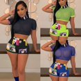 thumbnail image 2 of Femmes 2 Pièces Tenues Manches Courtes Mesh Crop Tops Shorts Ensemble Jumpsuit Rompers, 2 of 5