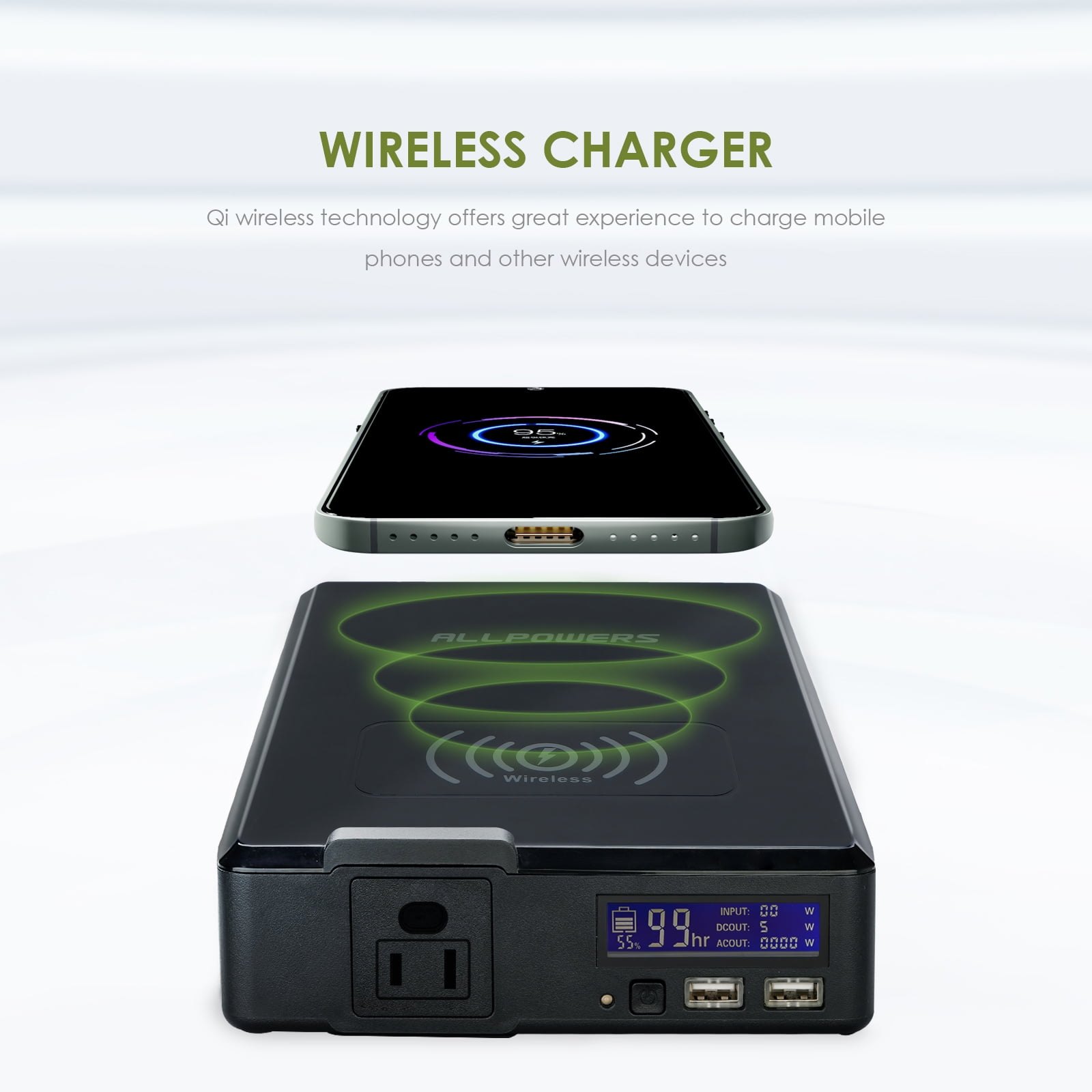 ALLPOWERS 200W Portable Power Station, 154Wh Solar Generator with Wireless Charge, Fast Charging Power Bank  Backup Battery for Phone, Laptop, RV, Camping, Fishing Outdoors