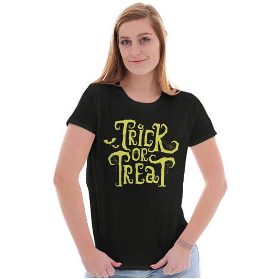 Spooky Halloween Trick or Treat Womens Slim Fit Graphic Tee Brisco Brands S