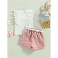 thumbnail image 4 of Bagilaanoe 2pcs Toddler Baby Girls Short Pants Set Flying Sleeves Ribbed Tank Tops + Shorts with Belt 9M 12M 18M 24M 3T 4T Kids Casual Summer Outfits, 4 of 8