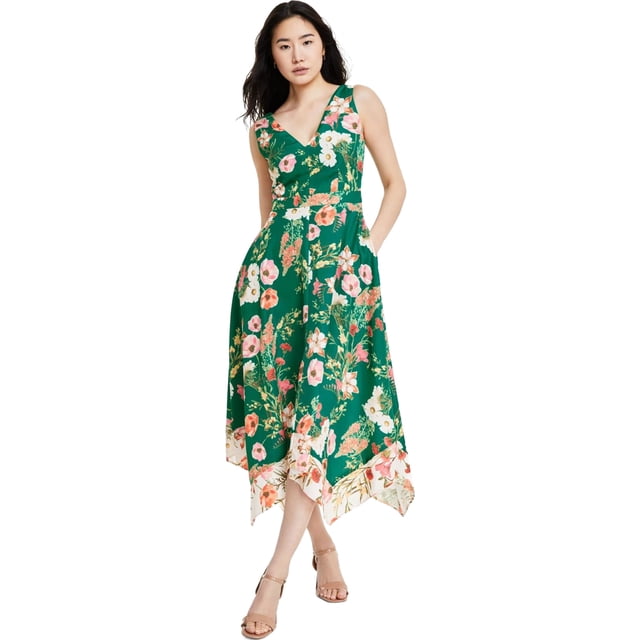 Vince Camuto Womens Floral Midi Dress, green, 8