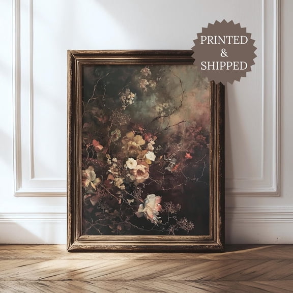 PosterArt Vintage Fall Floral Poster Wall Art Moody Dark Academia Print Antique Victorian Botanical Decor, 8x12 UNFRAMED