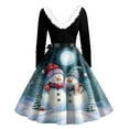 thumbnail image 3 of Christmas Dresses for Women Christmas Print Flare Dress For Women Long Sleeve Dress Hollow Party Casual Dresses with V Neck for Holiday Party,Sky Blue,S, 3 of 4