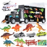 AOKESI Dinosaur Truck and Car Toys for Kids, Dinosaur Car Vehicles Transport Carrier Truck Includes Dino Figures, Mini Cars, Map, Mini Dino Car Playset Toys Birthday Gifts for Boys Girls 3-7