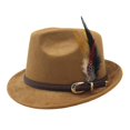 thumbnail image 2 of XIAOCHA Womens Braided‑Buckle Fedora Hat Solid Wide‑Brim Hat Outdoor Festival Hat,Khaki, 2 of 4