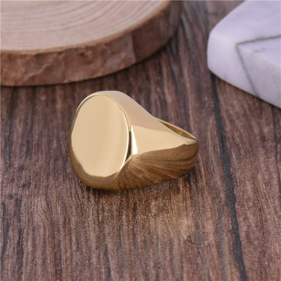 Round Smooth Blank Signet 14K Yellow Gold Ring for Men Women Fast and Furious Ring Jewelry