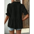 thumbnail image 4 of Women'S Summer Short Sleeve Babydoll Top Ruffle V Neck Dots Flowy Shirt Blouse Black S, 4 of 6