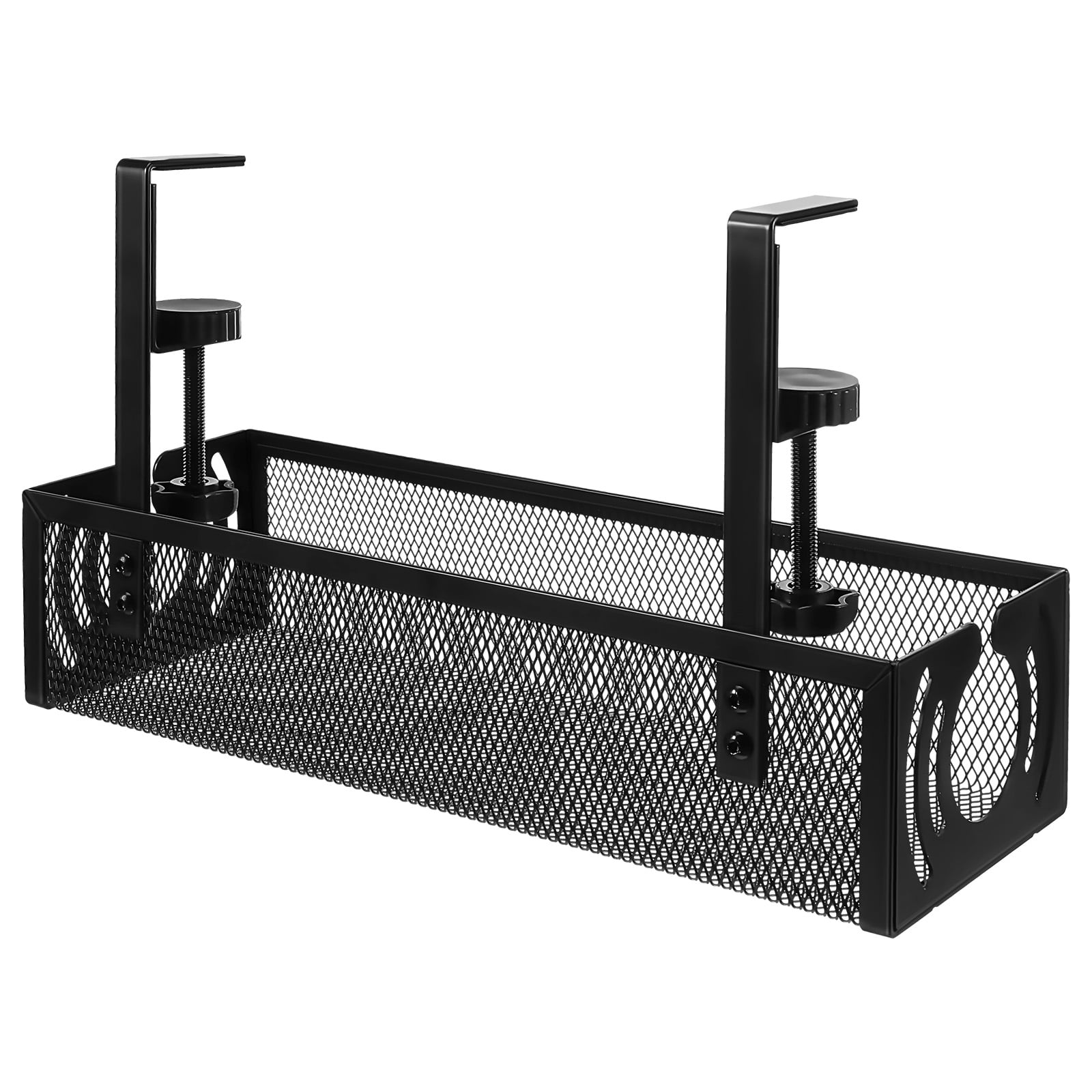 WEUVEB Black Clamp-On Under-Desk Cable Organizer Tray, No Drill Installation, Office Desk Wire Management Set