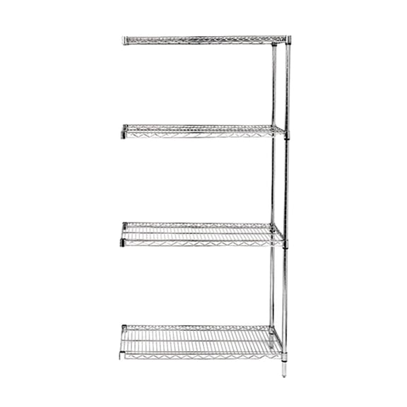 Quantum Storage Systems Wire Shelving 4 - Shelf Add-On Unit - 12" x 36" x 63" - 304 Stainless Steel