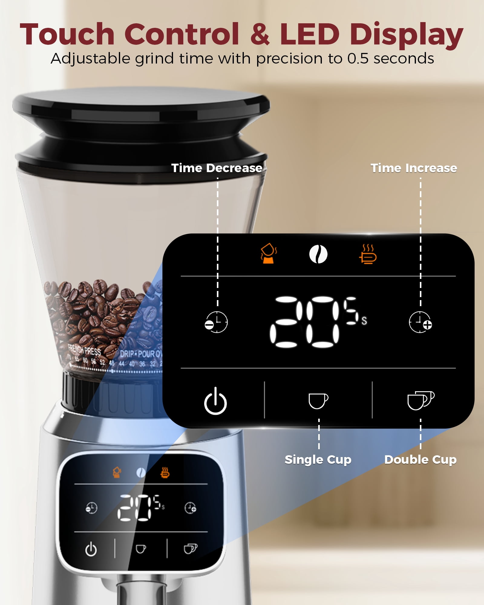 Tuni E2 20Bar Dual Boiler Espresso Machine with G2 70 Grinding Settings Conical Burr Coffee Grinder (Silver) Combo Set | Professional Home Barista Kit