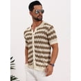 thumbnail image 4 of DARING DIVA Men's Wave Crochet Hollow Out Button Down Striped Shirts XL Brown, 4 of 7
