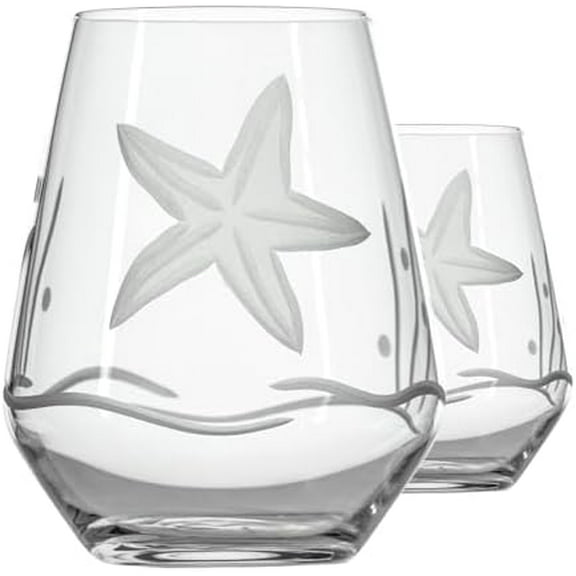 Starfish Stemless Wine Glass 18 Ounce | Set of 2 Large Stemless Wine Glasses | Engraved Lead-Free Wine Tumblers| Made in the USA