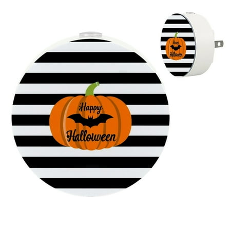 

Night Lights Plug Into Wall [2 Pack] Night Light for Kids LED Nightlight with Dusk to Dawn Sensor for Bathroom Decor Children Room Halloween Candy Pumpkin Bat Stripes