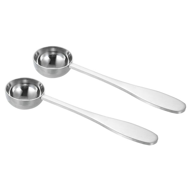 2 Pack 7.5 Ml TeaSpoon Scoop, Stainless Steel Measuring Spoon for Loose Leaf Tea, Silver. Two silver stainless steel measuring spoons with a round bowl design and ergonomic handles, ideal for precise measurements of dry and liquid ingredients. Compact and stackable for easy storage, often used for tea leaves or spices in kitchen utensils and gadgets.