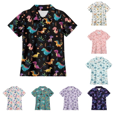 JCCXIN Little Boys Polo Shirt Short Sleeve Cute Cartoon Graphic Shirts Stretch Button Closure Collared Active Tops Summer Soft Casual Everyday Clothes Black 9-10 Years