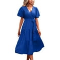 thumbnail image 1 of B91xZ Robes Décontractées pour Femmes Col en V Profond Manches Courtes Longue Robe de Soirée Maxi Robes de Mariage, BU1 L, 1 of 4