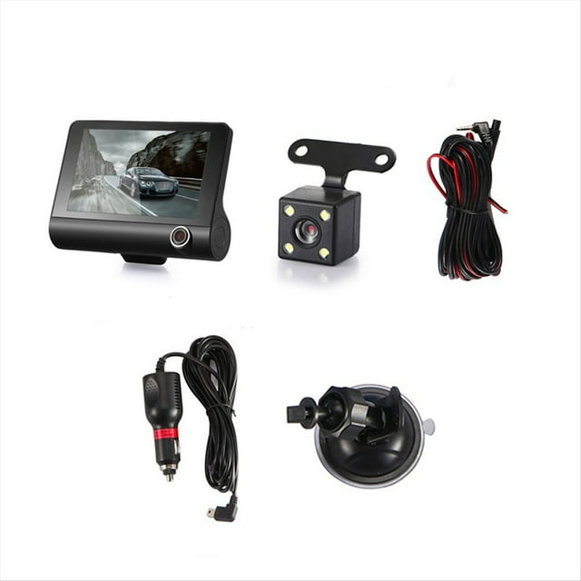 CáMara de Salpicadero DVR para Coche 4 Pulgadas, Pantalla HD 1080P, Grabadora VíDeo 3 Lentes, Frontal + Interior VisióN Trasera,