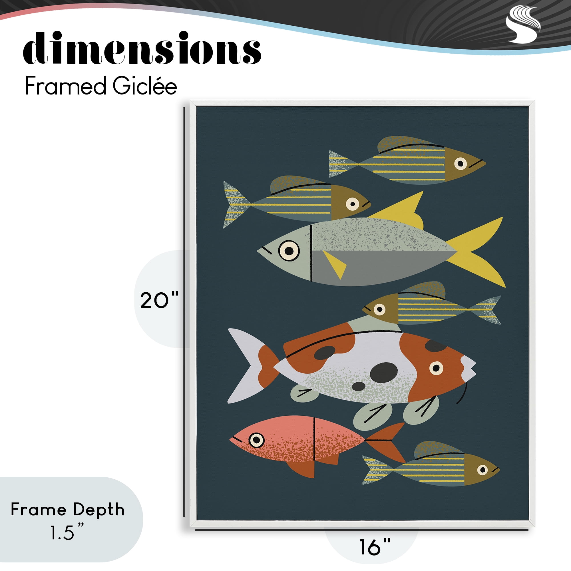 Stupell Industries Midcentury Pond Fishes White Framed Giclee Art, design by Renea L. Thull