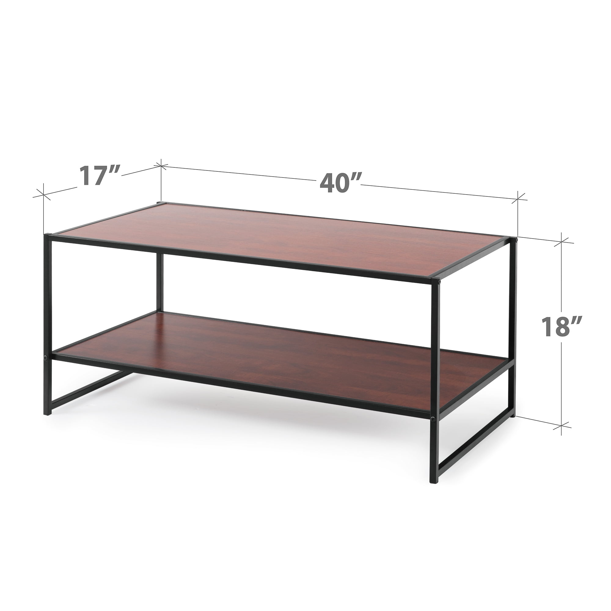 Zinus Garrison 40" Black Metal Frame Media Stand, Red Mahogany Wood Grain