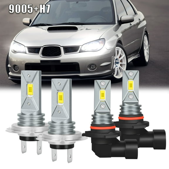 4pcs 9005 H7 White Bulbs LED Headlight High Low Beam For Subaru Impreza 2006 2007