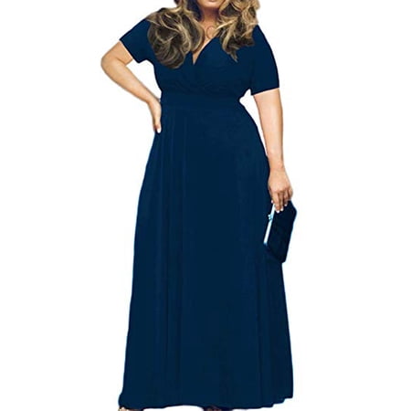 Lelinta Xl 4xl Women Boho Casual Plain Short Sleeve V Neck Loose Solid Party Long Beach Dresses Oversized Maxi Black Blue Purple Navy Blue White