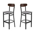 thumbnail image 2 of BizChair Set of 2 Commercial Barstools with 500 LB. Capacity Black Steel Frame, Walnut Finish Wooden Boomerang Back, and Gray Vinyl Seat, 2 of 13