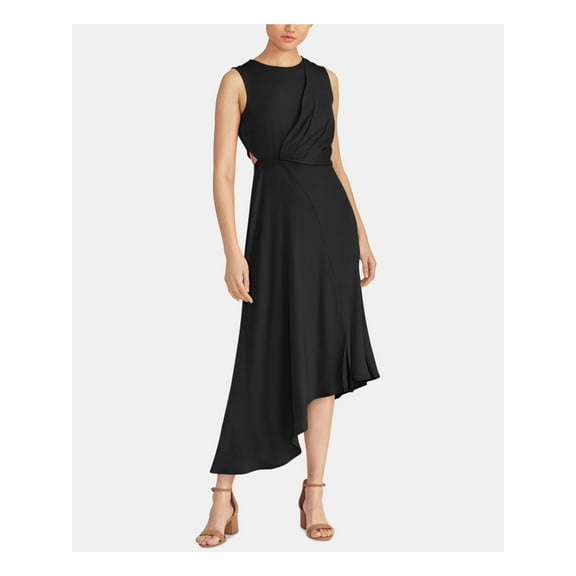 RACHEL ROY Womens Black Draped Asymmetrical Jewel Neck Maxi Sheath Dress 6