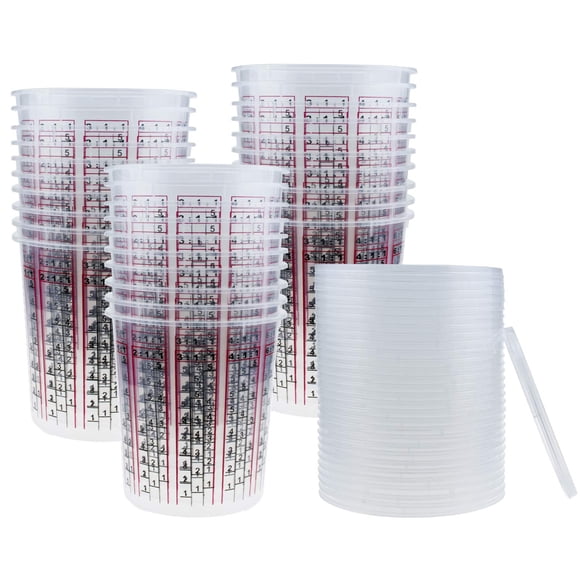 Yesland 30 Gobelets de Mélange de Peinture avec Couvercles, Gobelets de Mélange de Peinture et Époxy en Plastique de 32 Onces avec Rapports de Mélange Calibrés sur le Côté