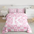 thumbnail image 3 of Feelyou Kawaii Pink Buffalo Bedding Comforter Set for Girl, Initial K Letter Twin Comforter Sets, Princess Bowknot Floral Reversible Bedding Set, Super Cozy Room Decor, 2pcs, 3 of 9