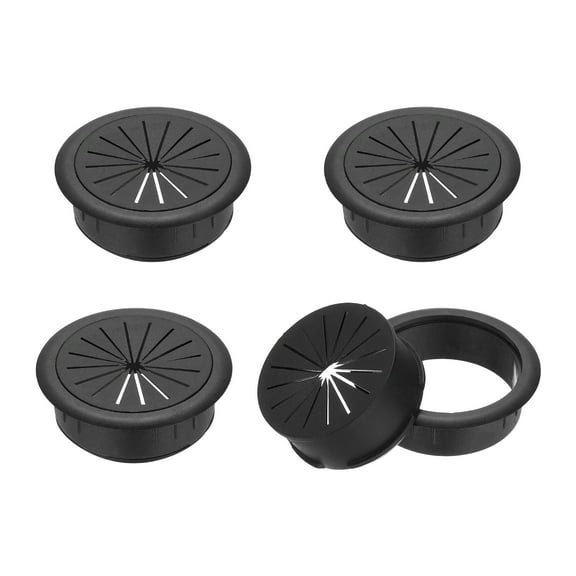 Uxcell Desk Grommet 2", Plastic Desk Hole Cover Cable Grommet Flexible Desk Cord Hole Cover with Hole Saw, Black 4 Pcs