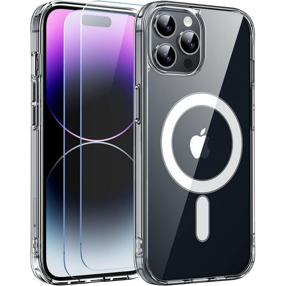 for iPhone 14 Pro Max Case Clear, iPhone 14 Pro Max Case with 2*Screen Protectors, Compatible with Magsafe, Not Yellowing, Shockproof Transparent Phone Case for iPhone 14 Pro Max, 6.7 inch, Clear