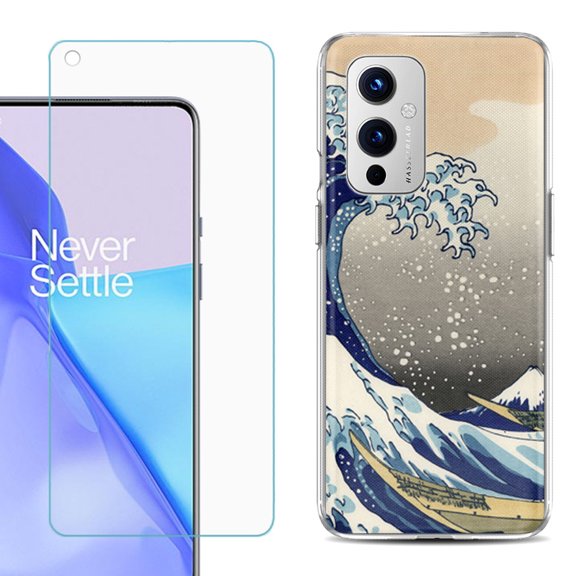 Slim-Fit TPU Phone Case Compatible with OnePlus 9 5G, with Tempered Glass Screen Protector, by OneToughShield ® - Great Wave