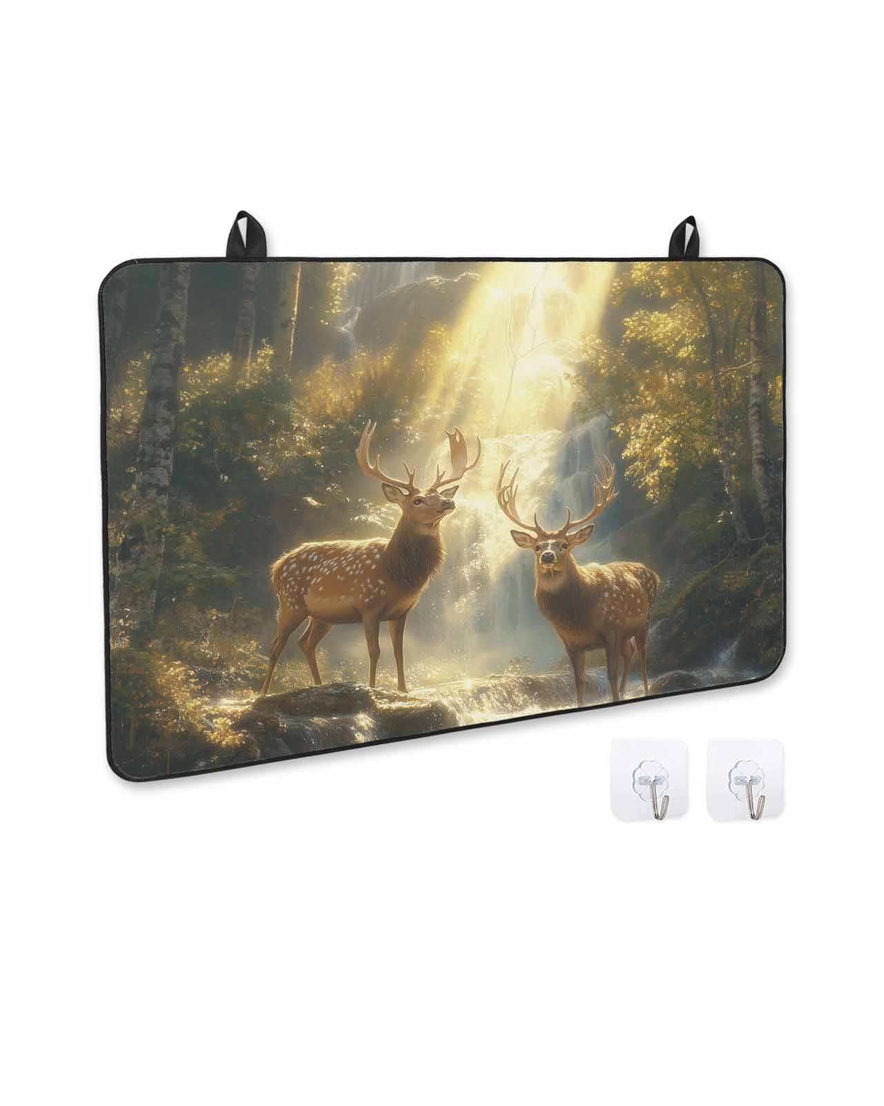 nqOlkjepod Large Induction Cooktop Protector Mat 24"x21", Golden Forest Deer Stove Top Covers for Electric Stove, Fantasy Vintage Nature Scenery Stove Burner Cover Mats, Glass Top Stove Cover